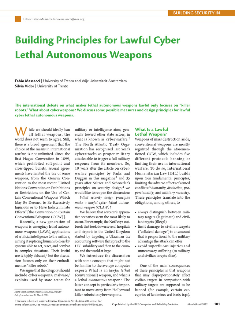 Lawful Cyber Lethal Autonomous Weapons | PDF | International ...