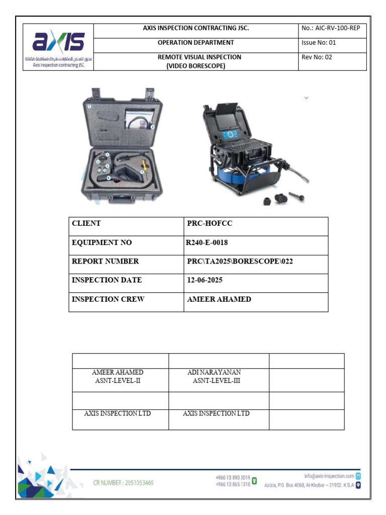 Borescope Inspection For R240-E-0018 | PDF | Camera | Imaging