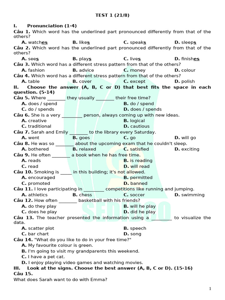 English Language Practice Test | PDF