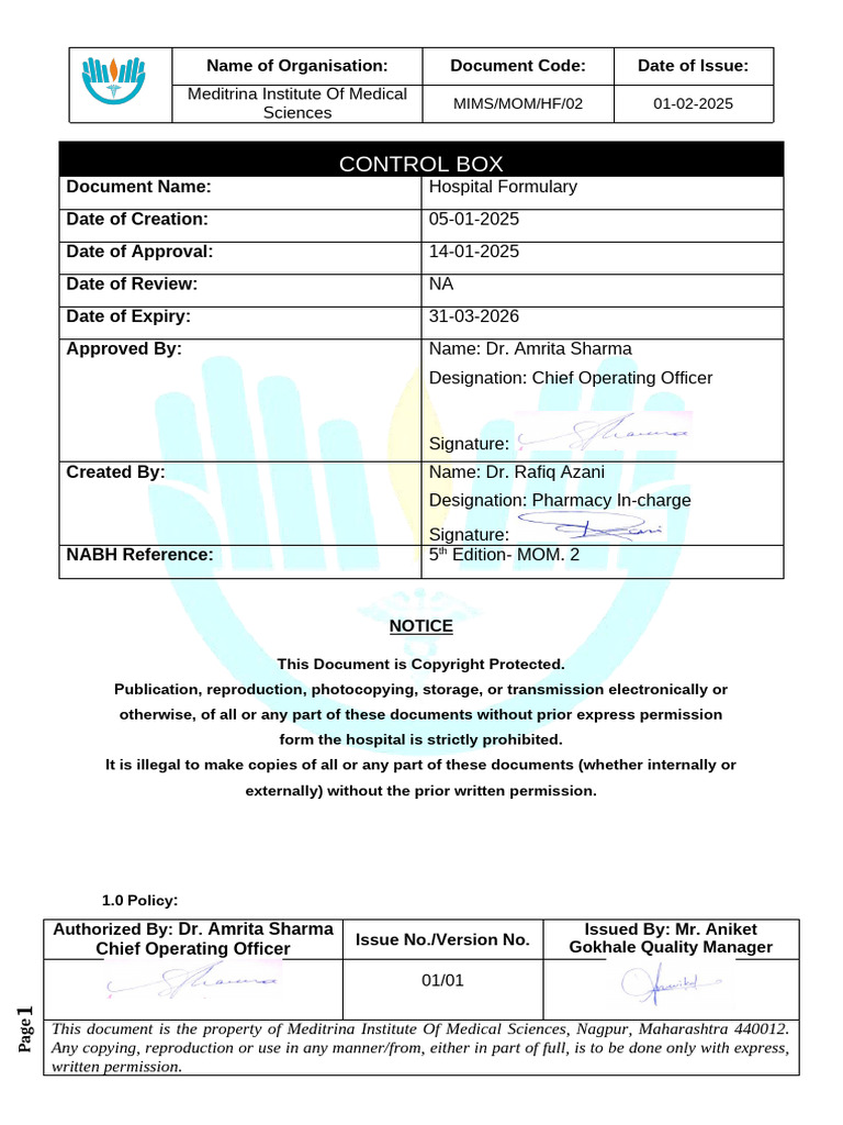 Hospital Formulary Policy Overview | PDF | Pharmacy | Therapy