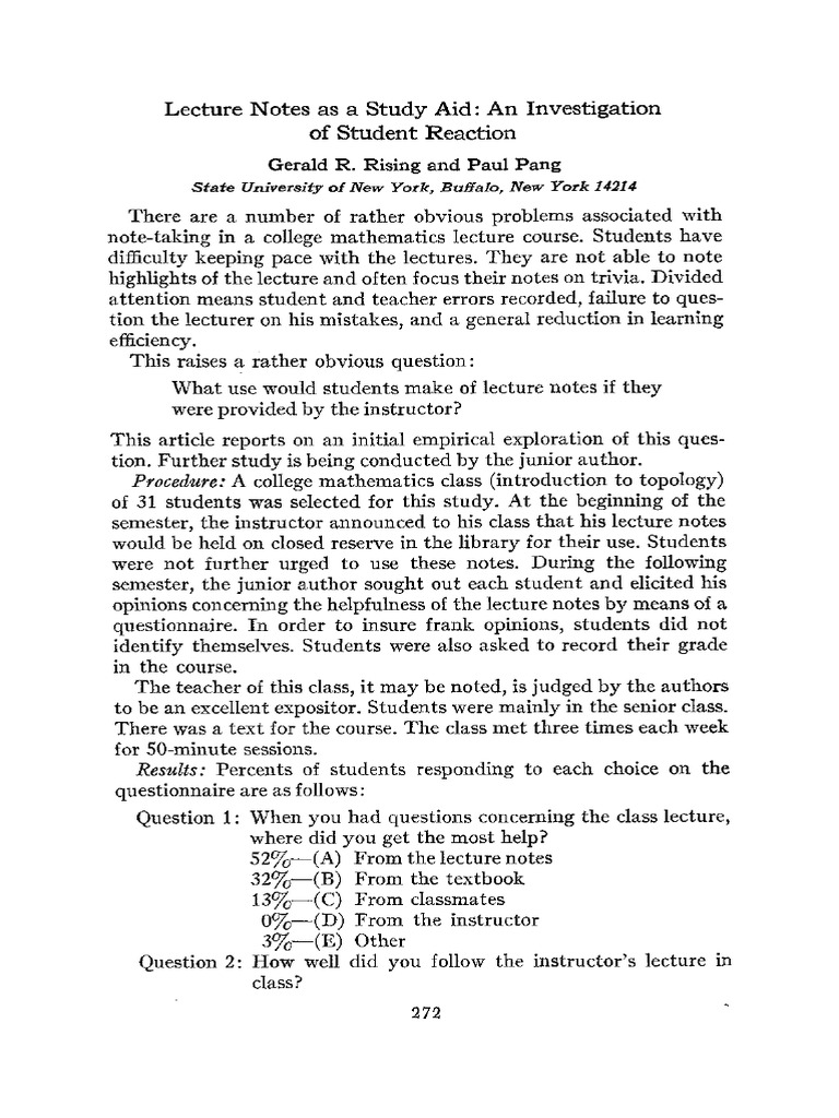 Student Reactions to Lecture Notes | PDF