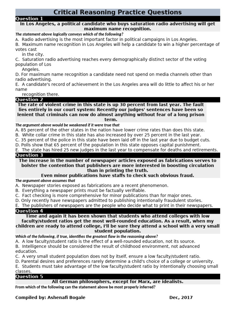 GMAT Critical Reasoning Questions | PDF | Crimes | Crime & Violence