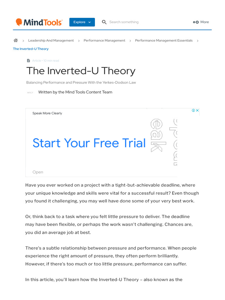 Understanding the Inverted-U Theory | PDF | Anxiety | Extraversion And ...