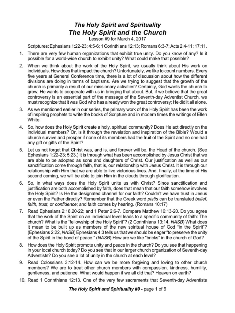 Holy Spirit's Role in Church Unity | PDF | Baptism | Acts Of The Apostles
