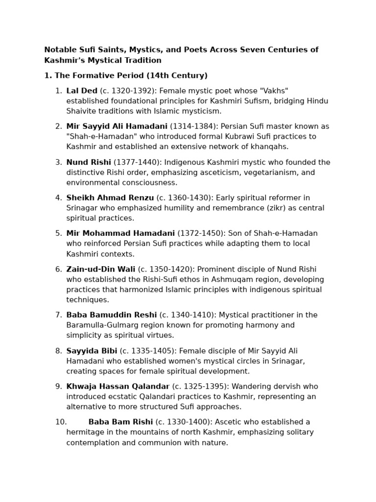 Sufi Saints and Poets of Kashmir's History | PDF | Sufism | Spirituality