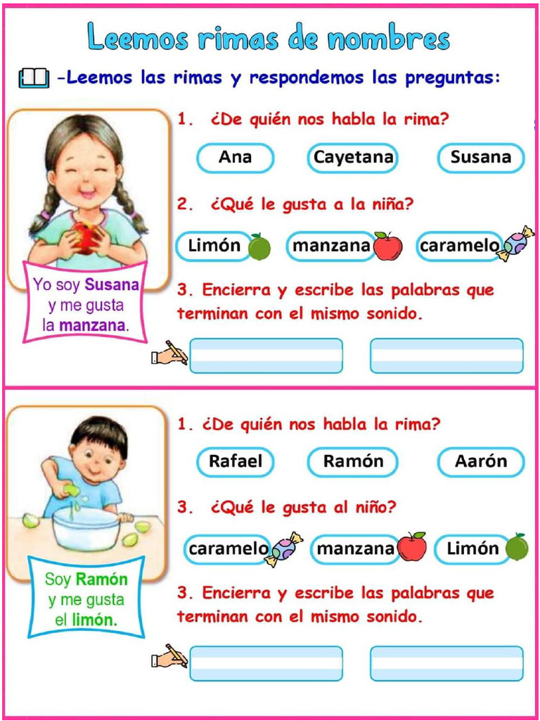 Ficha Rimas Con Nombres | PDF