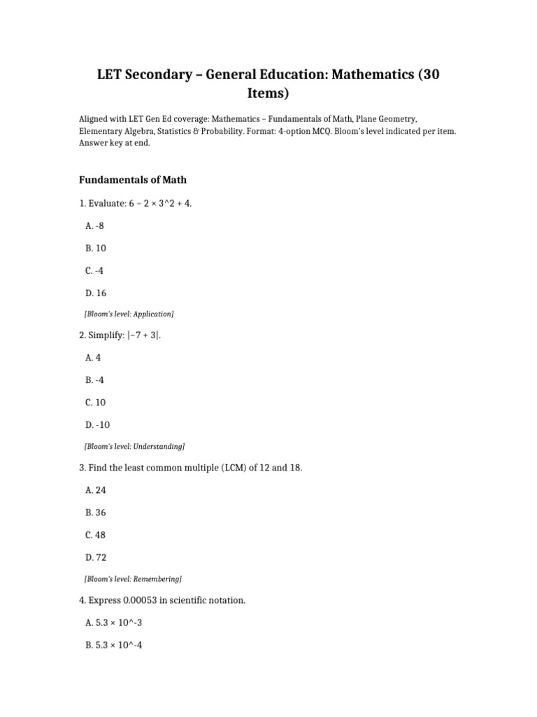 LET Secondary Math Exam Questions | PDF | Geometry | Euclidean Geometry