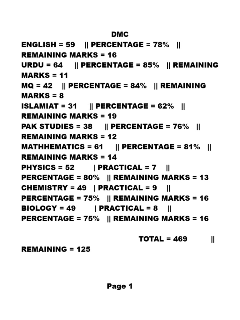 DMC Percentage Overview | PDF