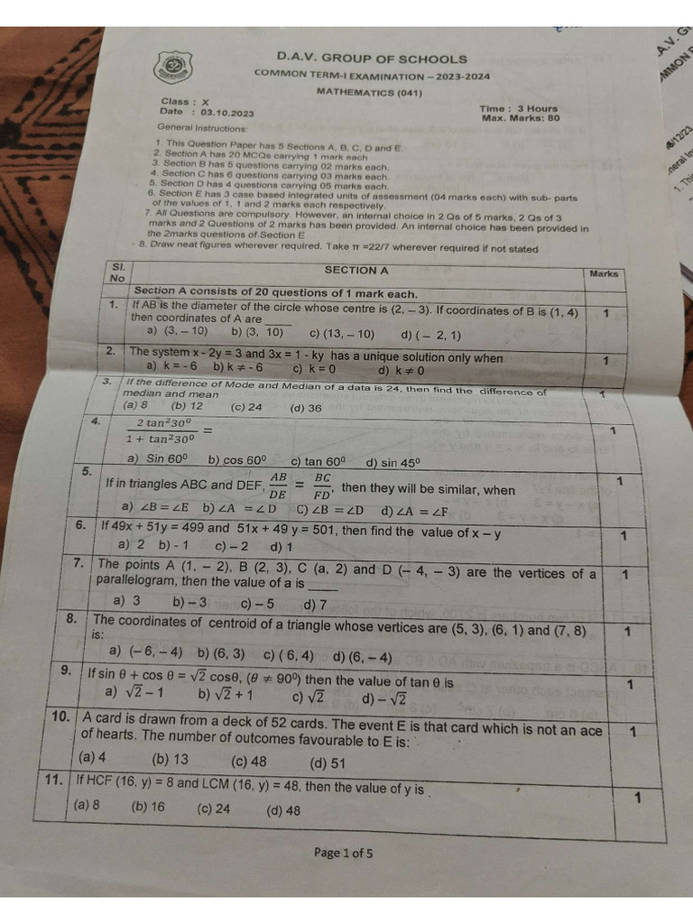 Maths Dav Papers | PDF