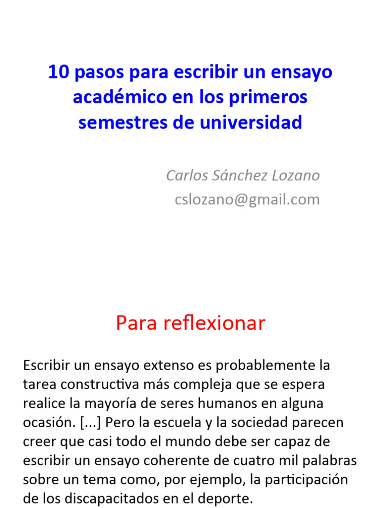 10 Pasos Para Escribir Un Ensayo Pdf 