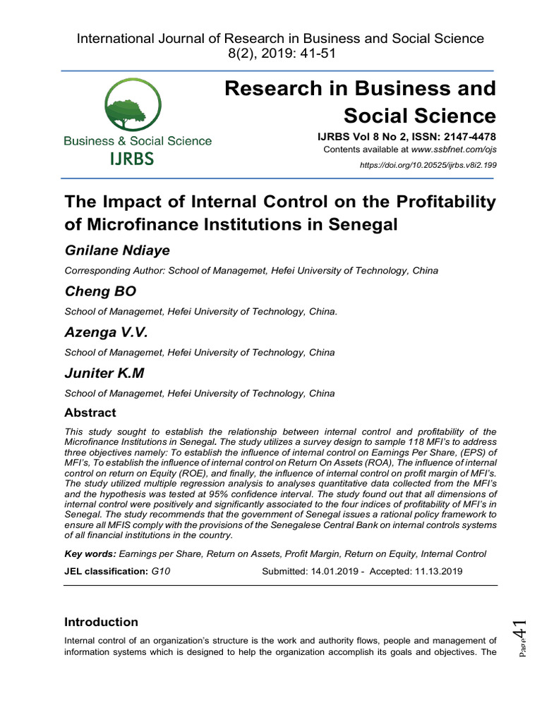 Impact of Internal Control on MFI Profitability | PDF | Internal ...
