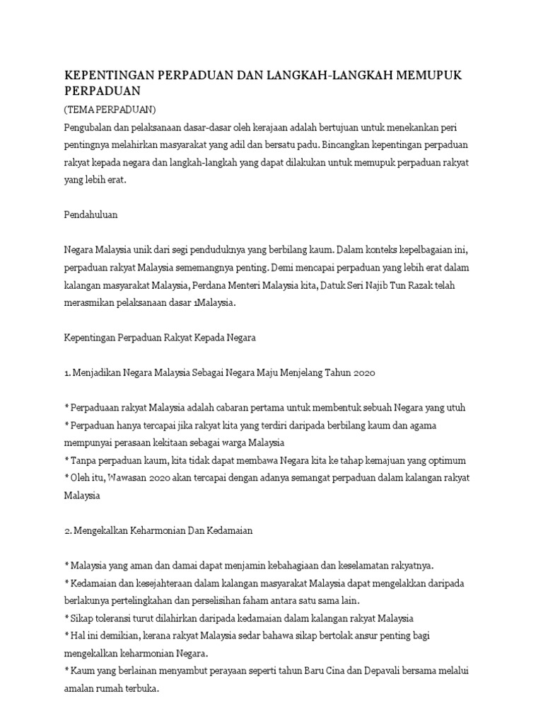 Kepentingan Perpaduan Dan Langkah Pdf