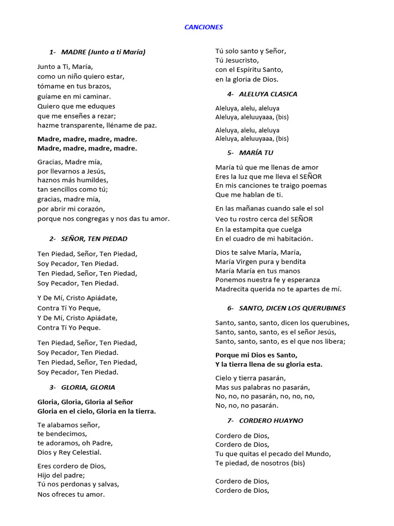Canciones a la Virgen María | PDF | María, madre de Jesús | Intercesión