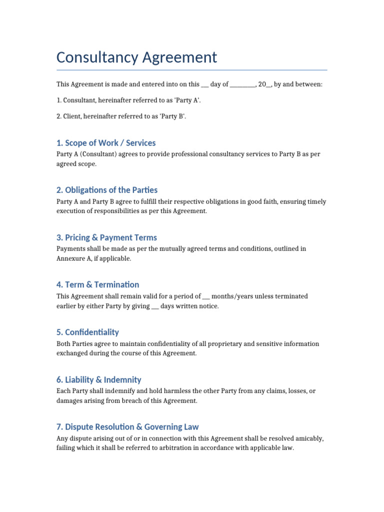 Professional Consultancy Agreement Template | PDF