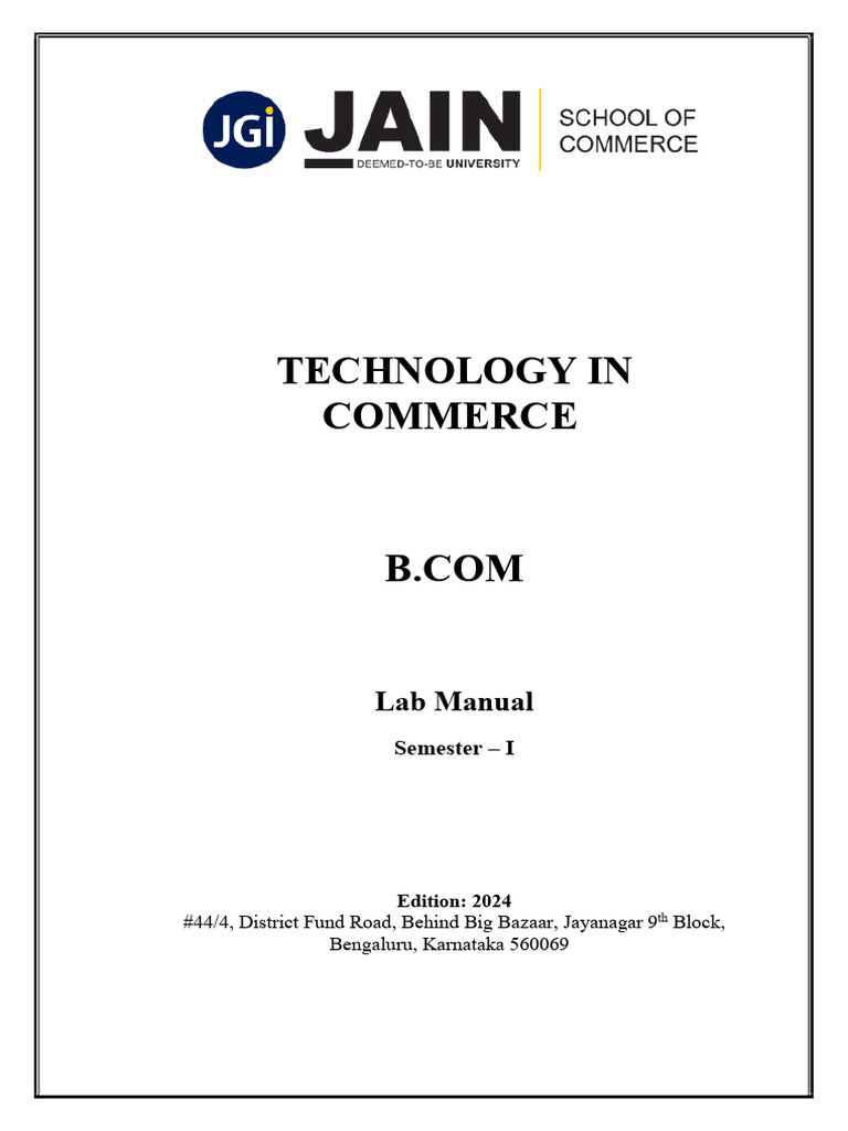 Technology in Commerce Lab Manual | PDF | Microsoft Word | Microsoft Excel