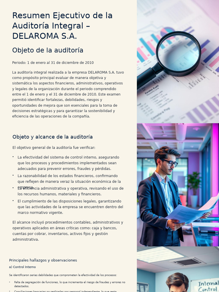 Resumen Ejecutivo de La Auditoria Integral DELAROMA | PDF | Auditoría ...