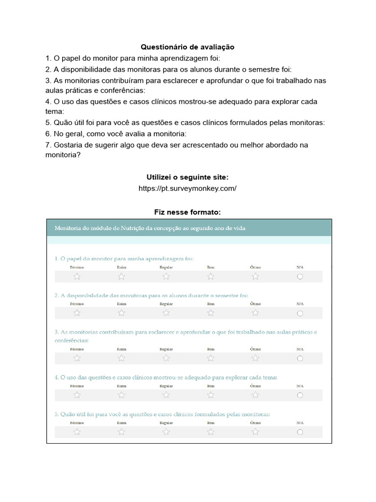 Avaliação da Monitoria Acadêmica | PDF