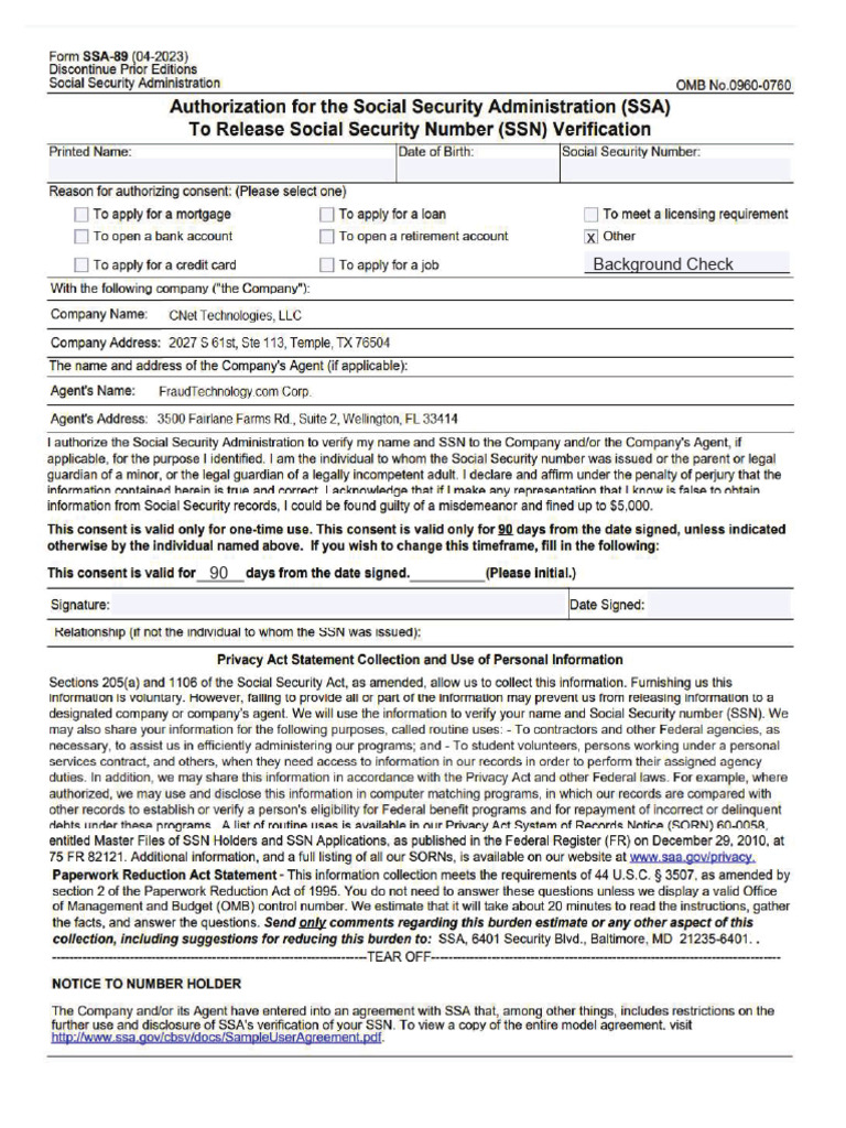 SSA Form | PDF
