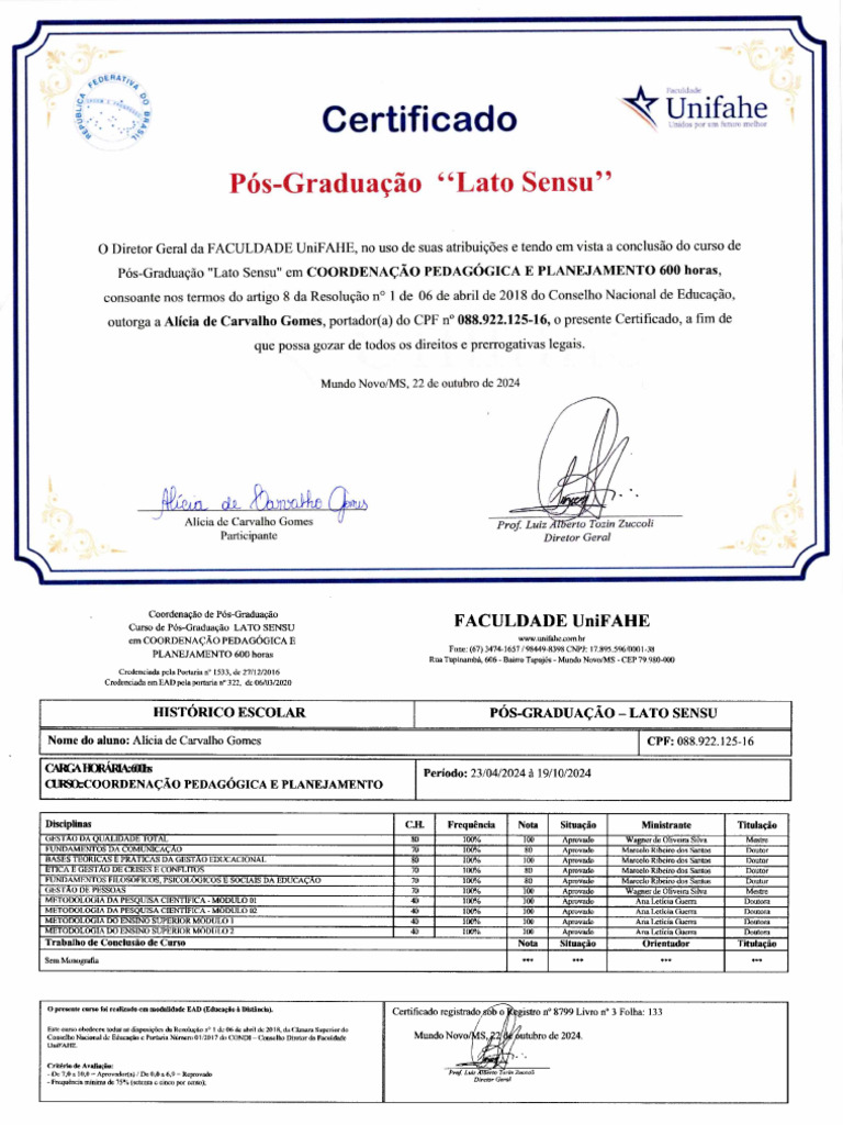 Certificado - Pós Graduação | PDF