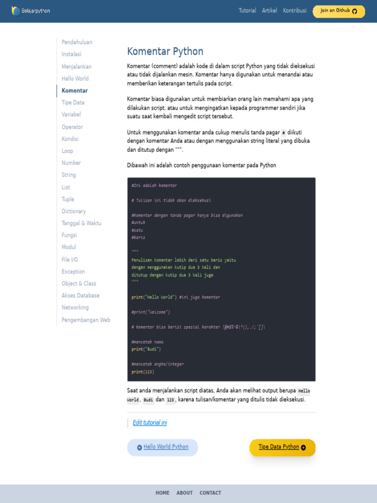 Tutorial Komentar dalam Python | PDF