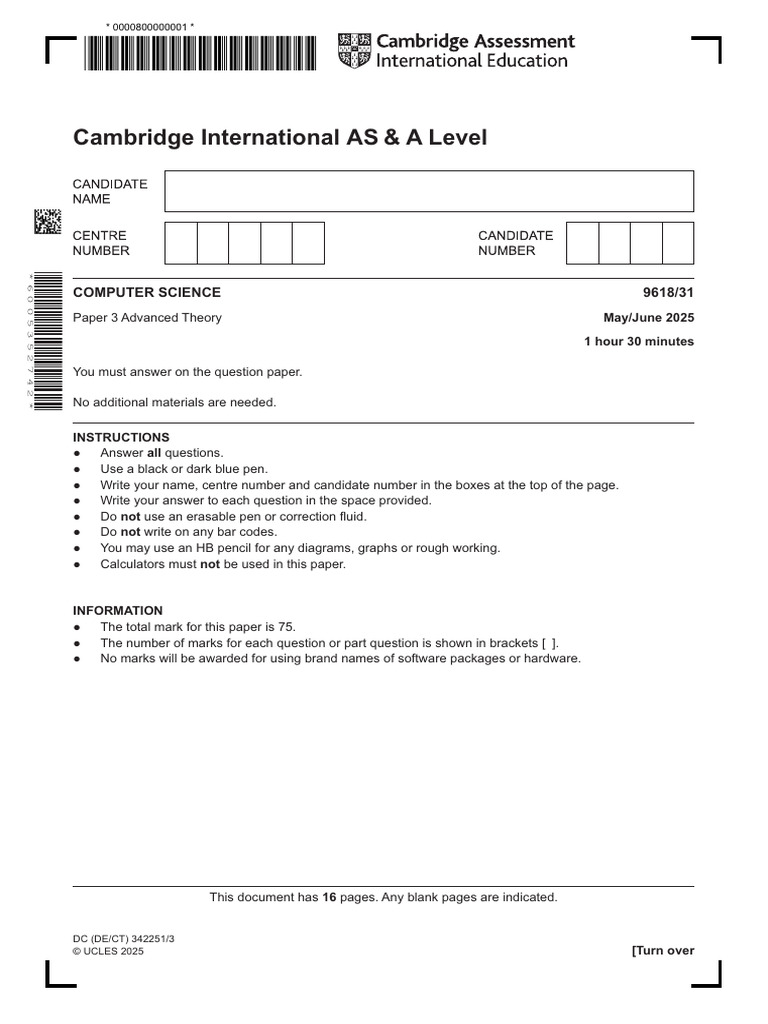 Cambridge International AS & A Level: Computer Science 9618/31 | PDF |  Computing | Computer Engineering