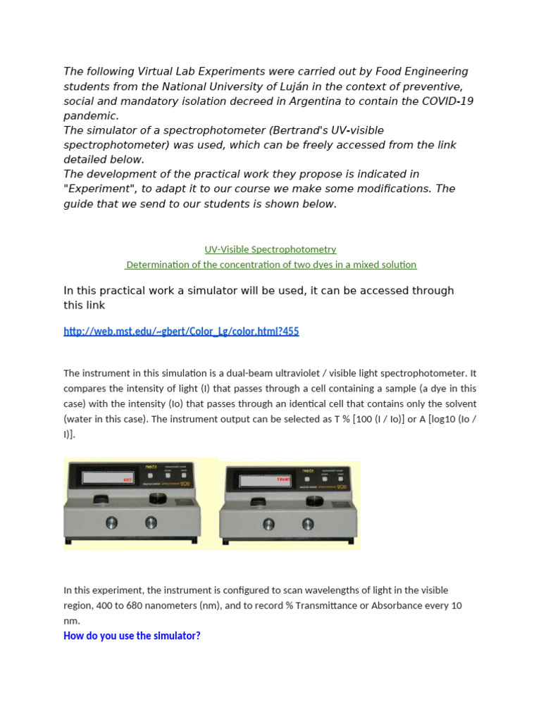 Virtual Lab: Dye Concentration Analysis | PDF | Spectrophotometry ...