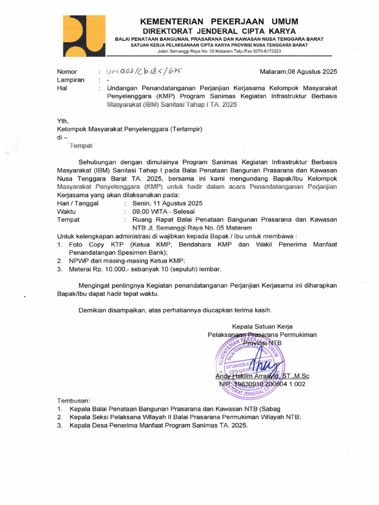 Surat Undangan PKS Sanimas | PDF
