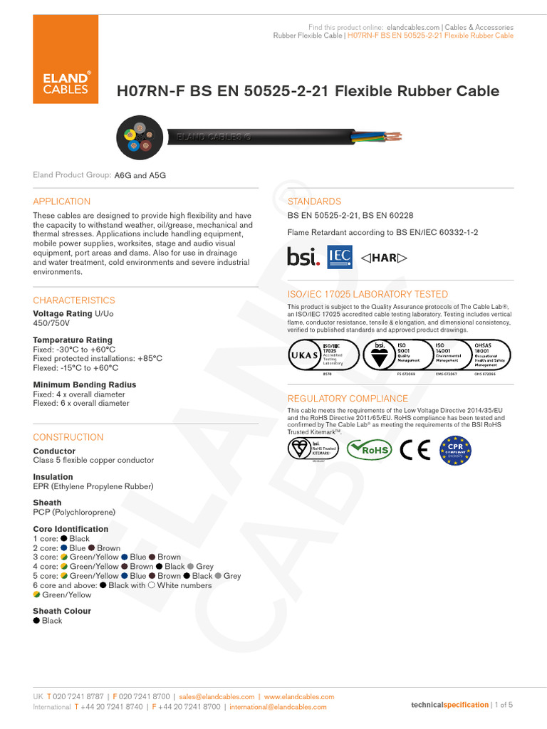 H07RN-F Rubber Flexible Cable Specs | PDF | Alternating Current ...