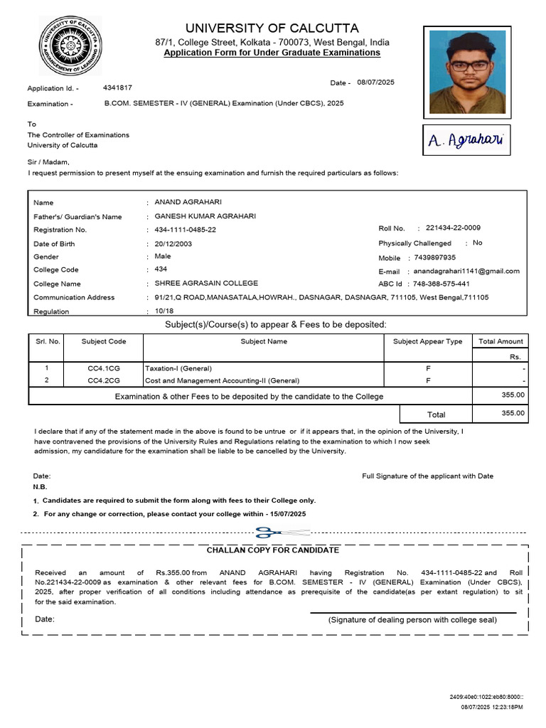 Calcutta University UG Exam Application Form | PDF | Justice | Crime ...
