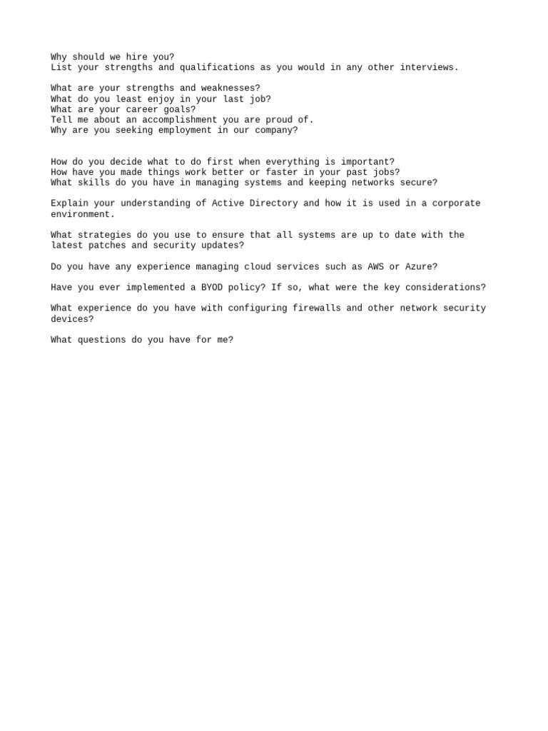 Essential Interview Questions for IT Candidates | PDF