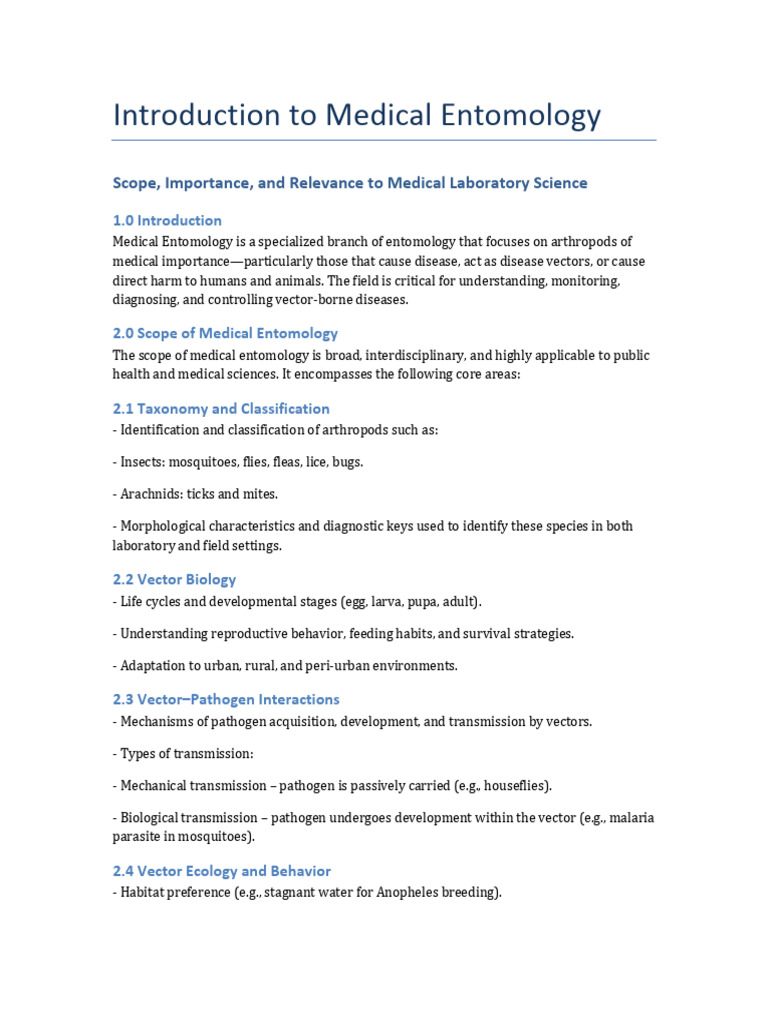 Introduction To Medical Entomology Lecture Note | PDF | Mosquito | Malaria