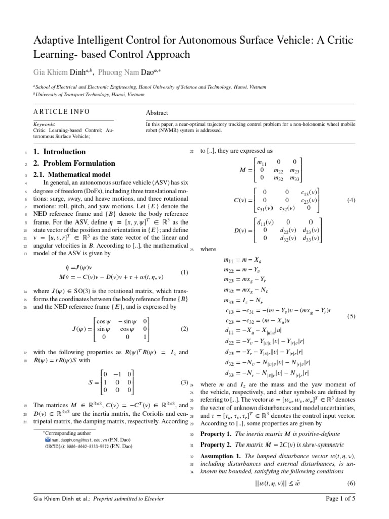 Adaptive Control for Autonomous Vehicles | PDF | Matrix (Mathematics ...