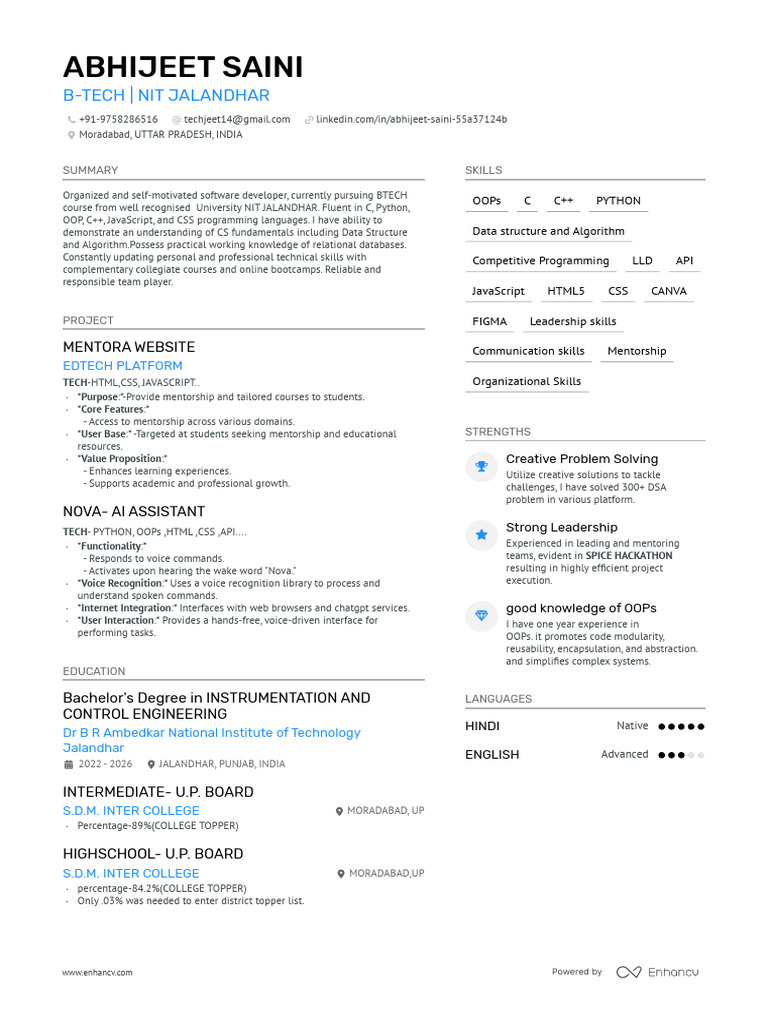 Software Developer Resume: Abhijeet Saini | PDF | Mentorship | Speech ...