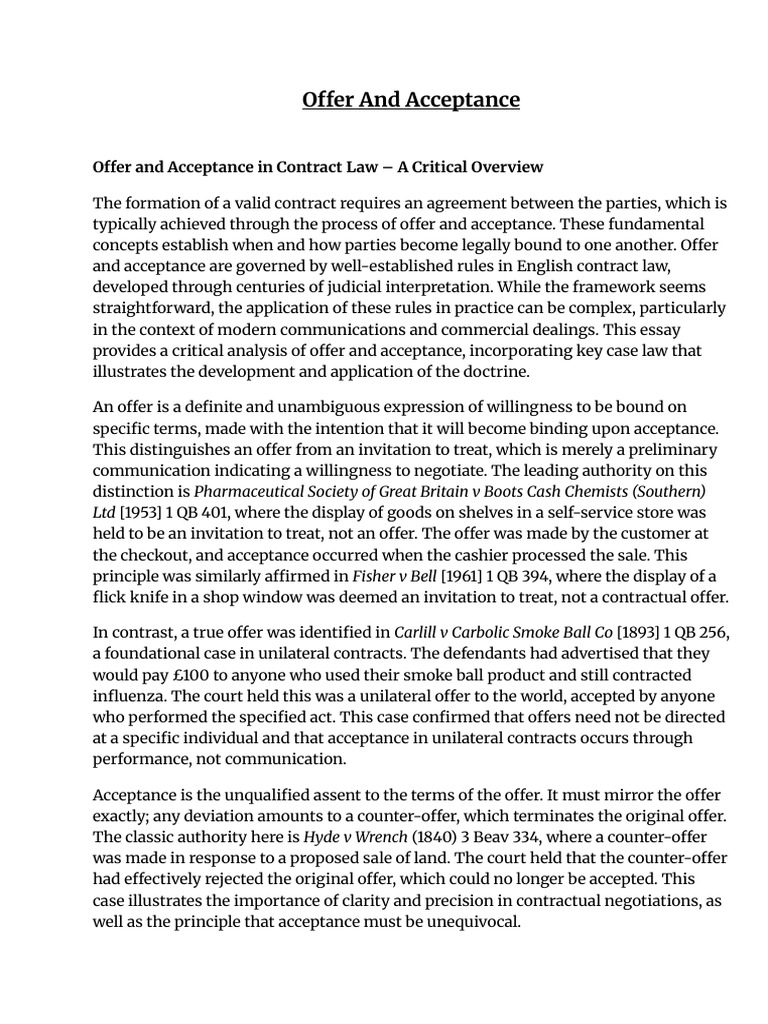 Overview of Offer and Acceptance Law | PDF | Offer And Acceptance ...