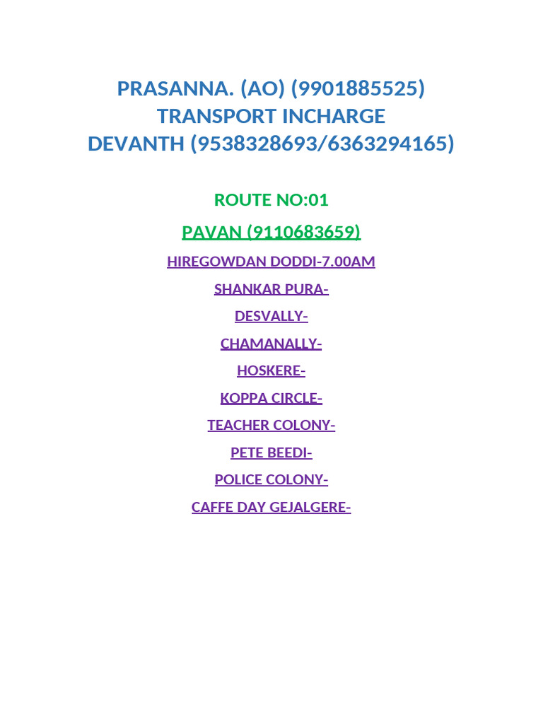 Bus Routes and Contacts List | PDF