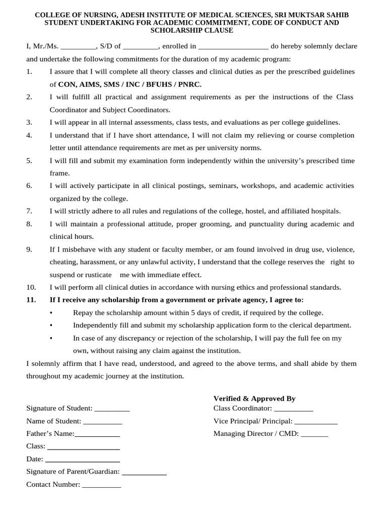Nursing Student Commitment Agreement | PDF | Health Care