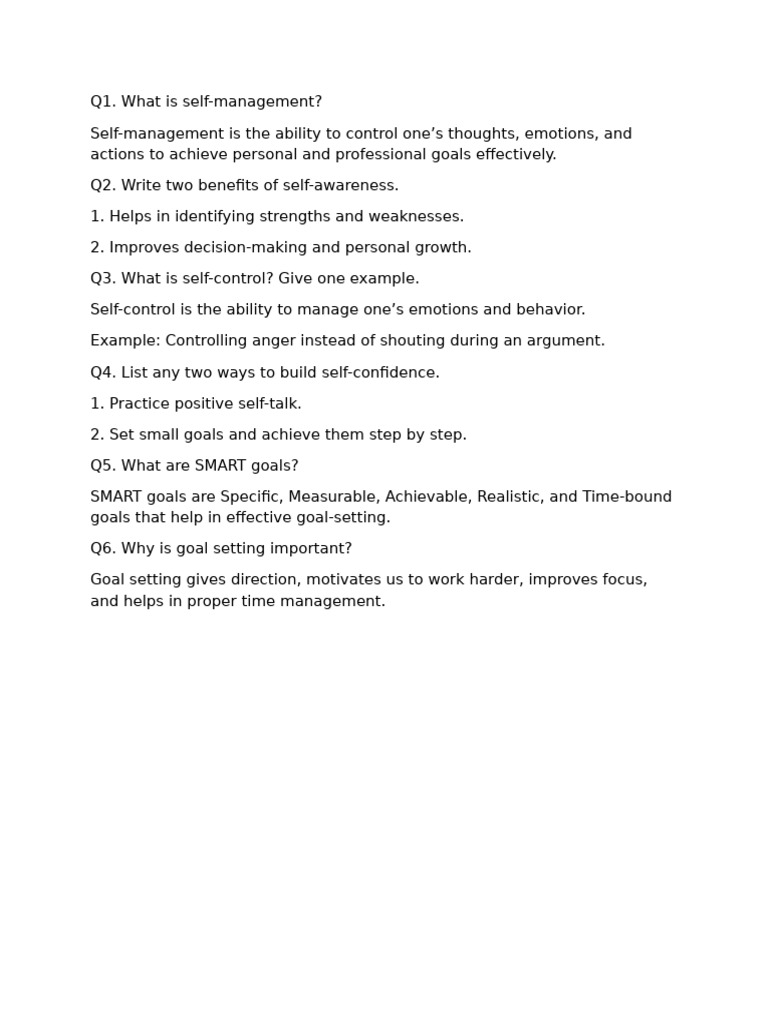 Self Management Question & Ans | PDF