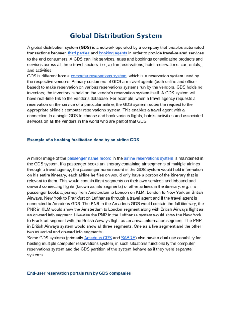 Global Distribution Systems | PDF | Civil Aviation | Airlines