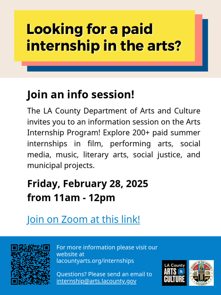 COC 2025 AIP Flyer - LA County Arts Summer Internship Program Info ...