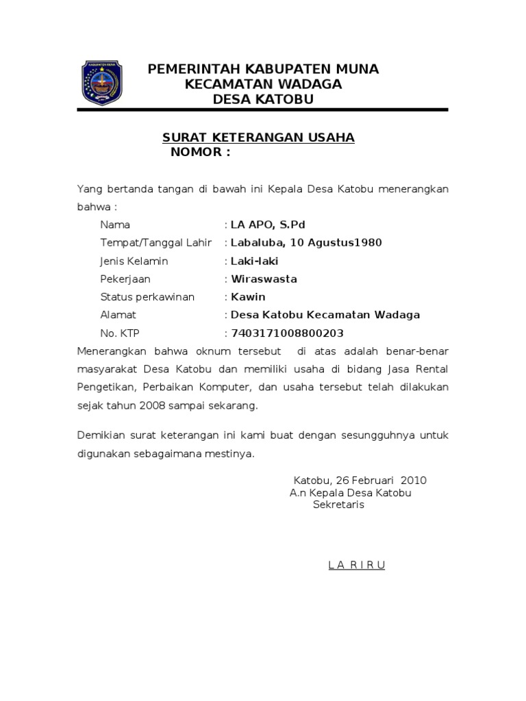 Surat Keterangan Usaha