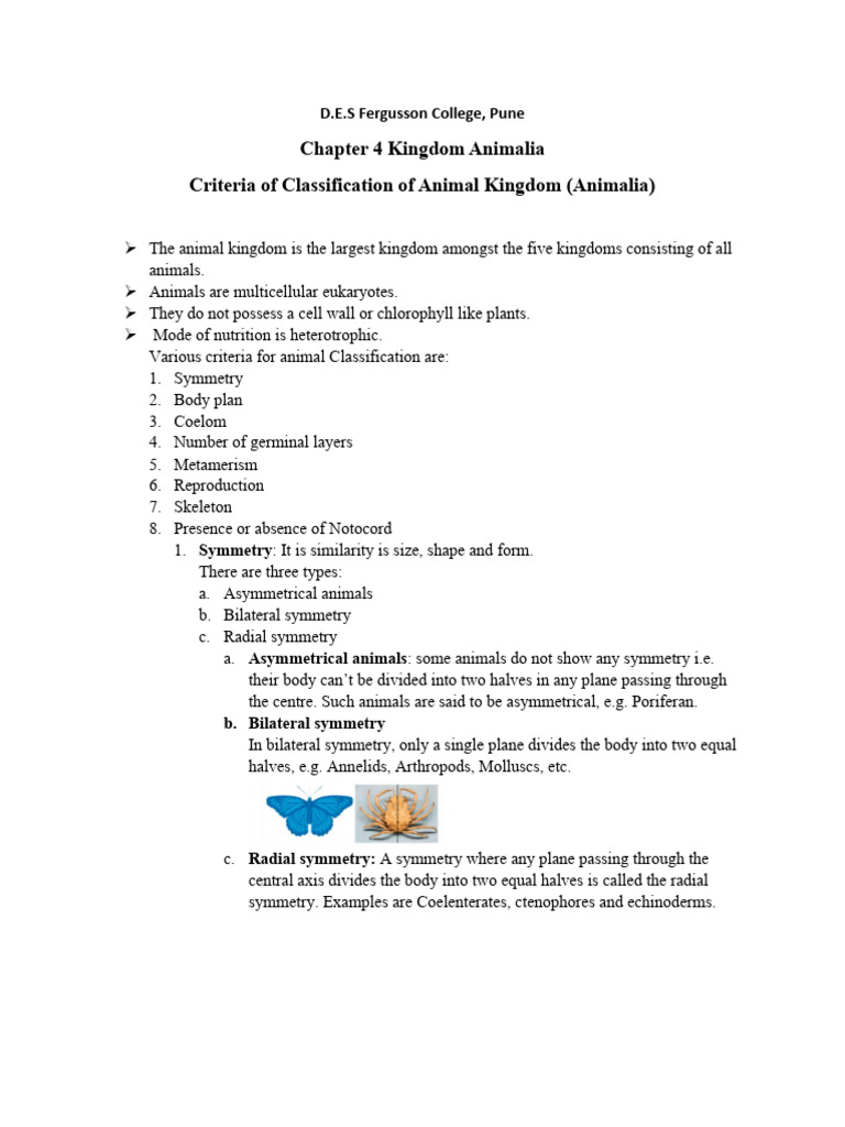 Notes Criteria of Animal Classification | PDF | Zoology | Anatomy