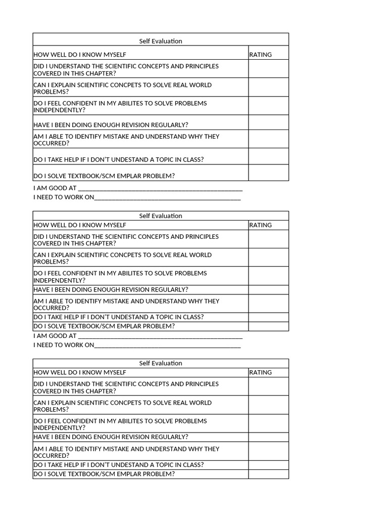 Book Something. Self Evaluation | PDF
