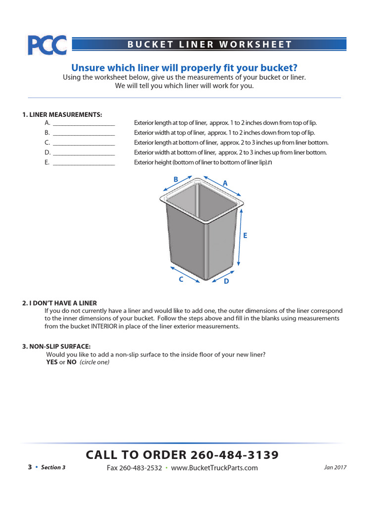 Bucket Liner Measurement Worksheet | PDF