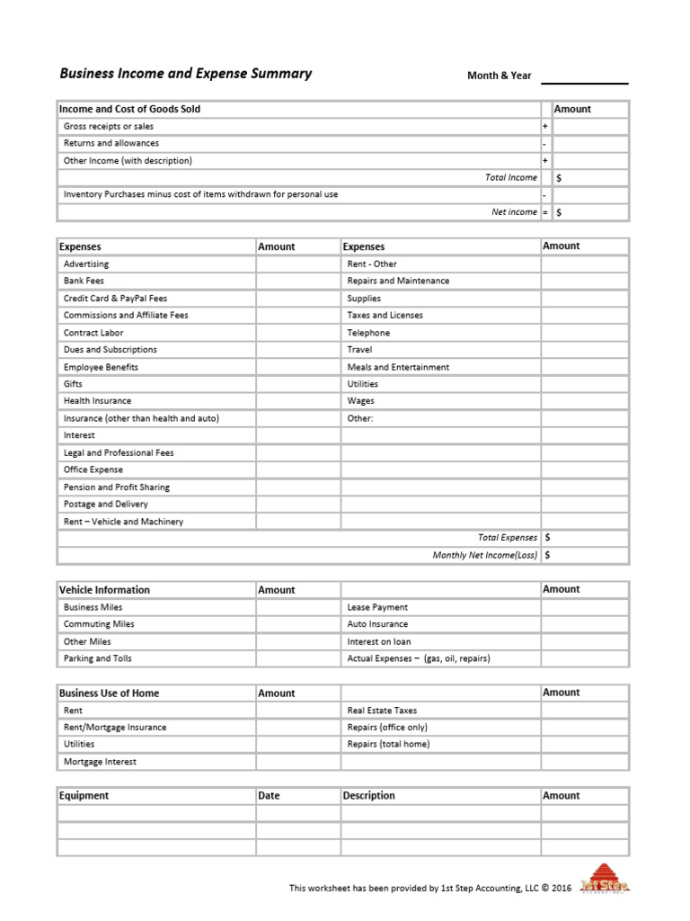 Free Business Income & Expense Worksheet | PDF | Fee | Insurance