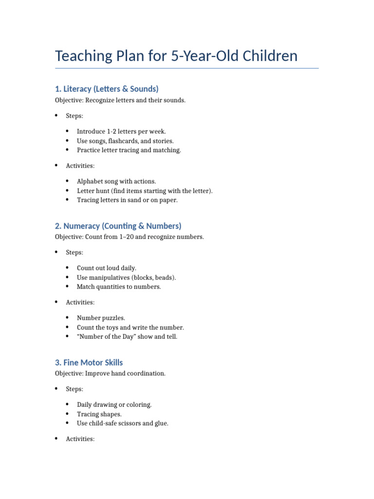 Lesson Plan for 5-Year-Olds | PDF