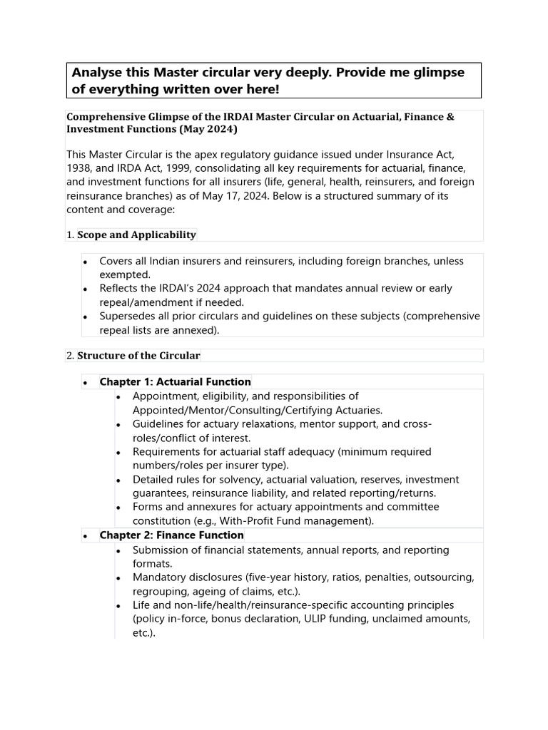IRDAI Master Circular Overview 2024 | PDF | Regulatory Compliance ...