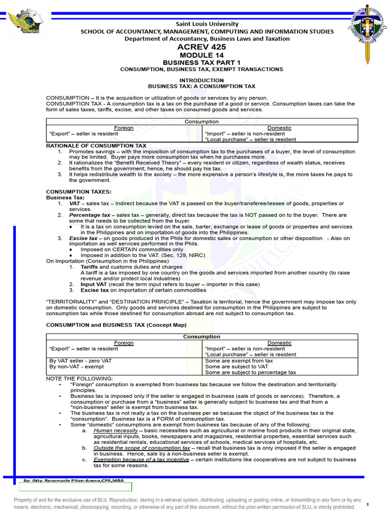 MODULE 14-1 Business Tax Part 1 | PDF | Taxes | Value Added Tax