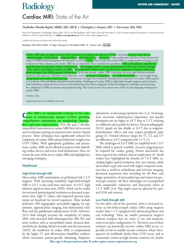 Advances in Cardiac MRI Techniques | PDF | Magnetic Resonance Imaging ...