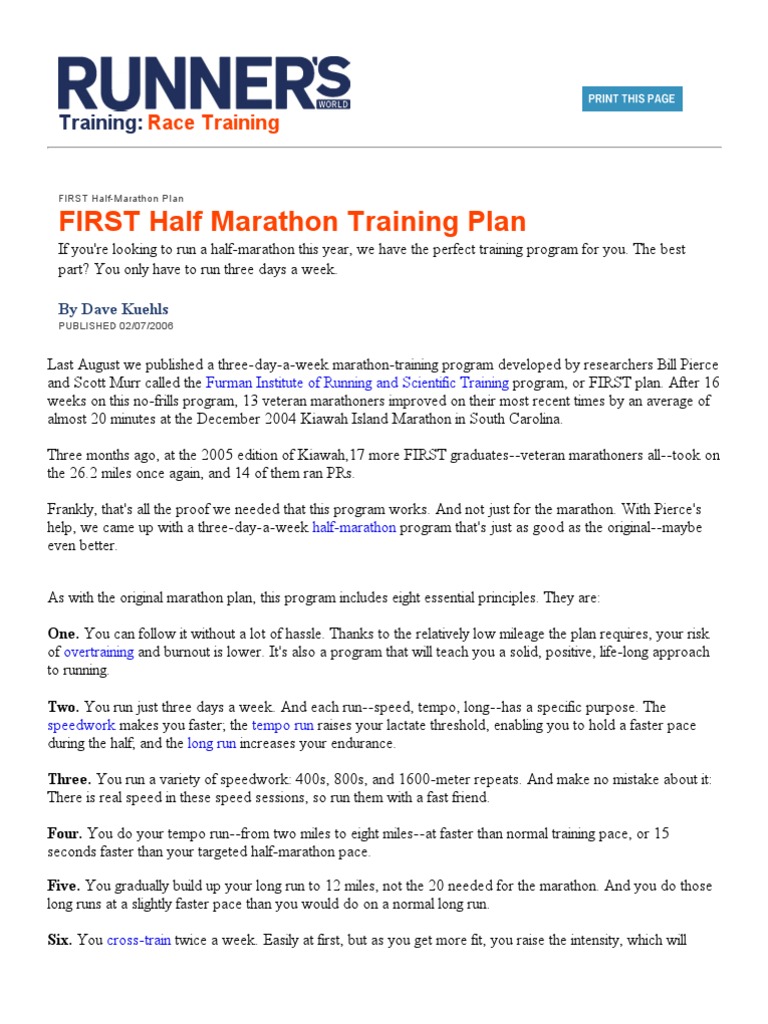 3-Day Half Marathon Training Plan at Runner's World | PDF | Marathon |  Determinants Of Health
