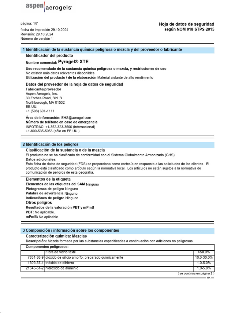 Hoja de Datos de Seguridad Pyrogel® XTE | PDF | Agua | Combustión